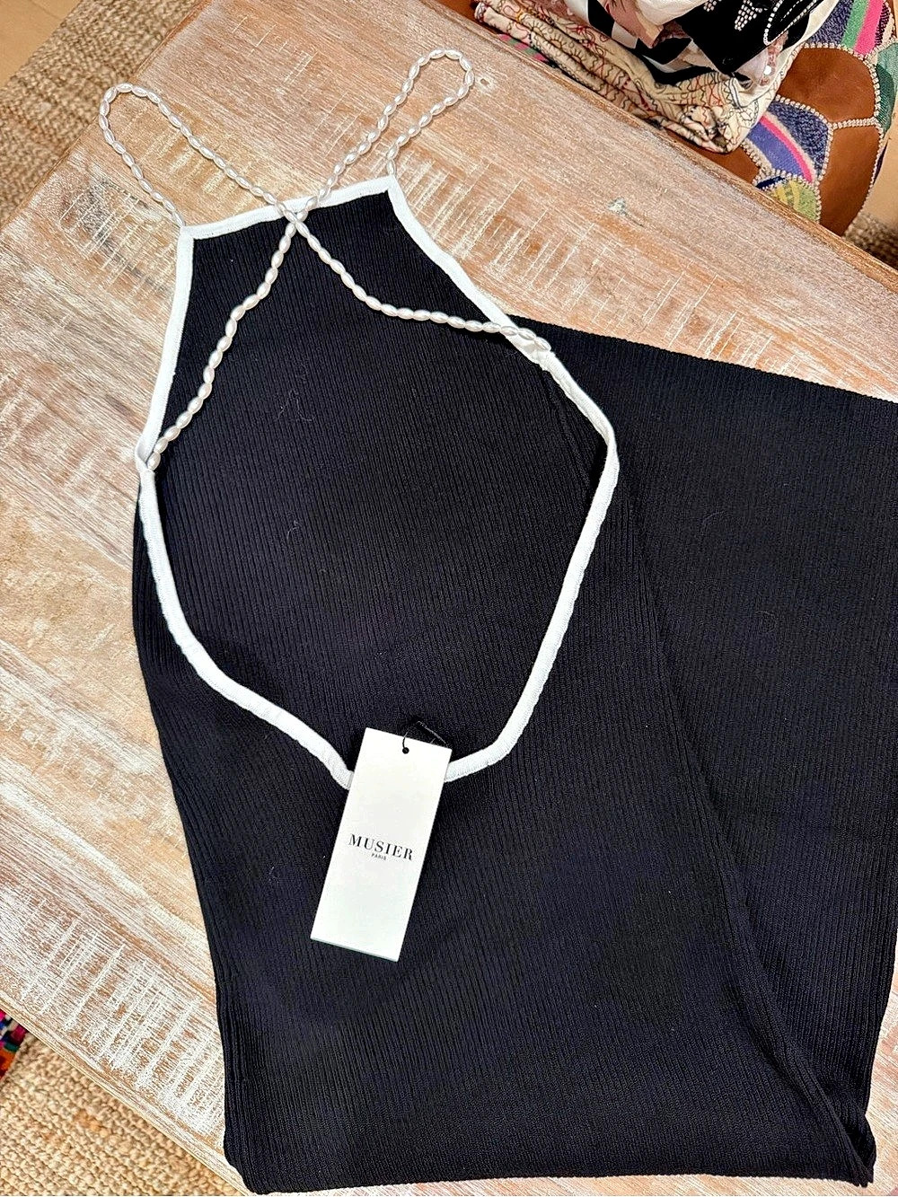 Musier Paris Knit Dress with Pearl crossback Size small NWT